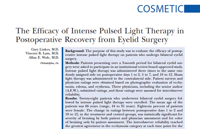 Screenshot of an article in Cosmetic paper: The Efficacy of Intense Pulsed Light Therapy in Postoperative Recovery from Eyelid Surgery