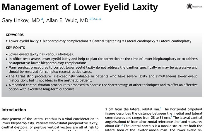 Screenshot of research paper: Management of Lower Eyelid Laxity.