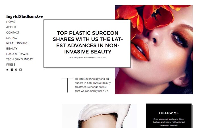 Screenshot of an article: Top Plastic Surgeon shares with us the latest advances in non-invasive beauty.