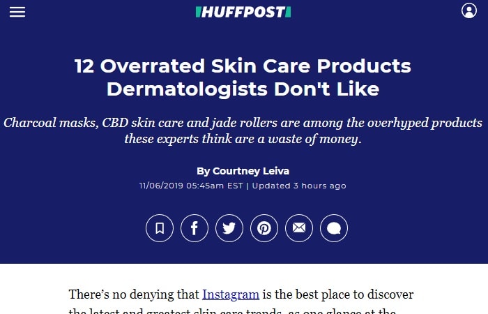 Screenshot of an article - 12 Overrated Skin Care Products Dermatologists Don't Like