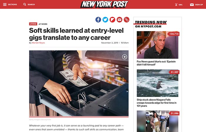 Screenshot of an article - Soft skills learned at entry-level gigs translate to any career