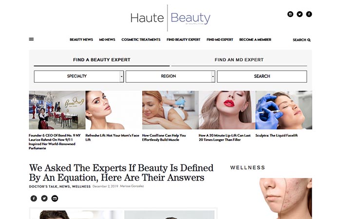 Screenshot of an article - We Asked The Experts If Beauty Is Defined By An Equation, Here Are Their Answers