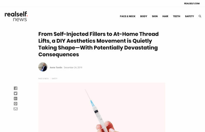 Screenshot of article: From Self-Injected Fillers to At-Home Thread Lifts, a DIY Aesthetics Movement is Quietly Taking Shape—With Potentially Devastating Consequences