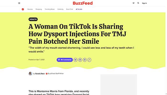 A Woman On TikTok Is Sharing How Dysport Injections For TMJ Pain Botched Her Smile