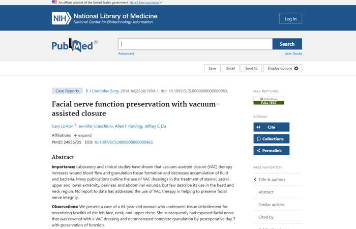 Facial nerve function preservation with vacuum-assisted closure