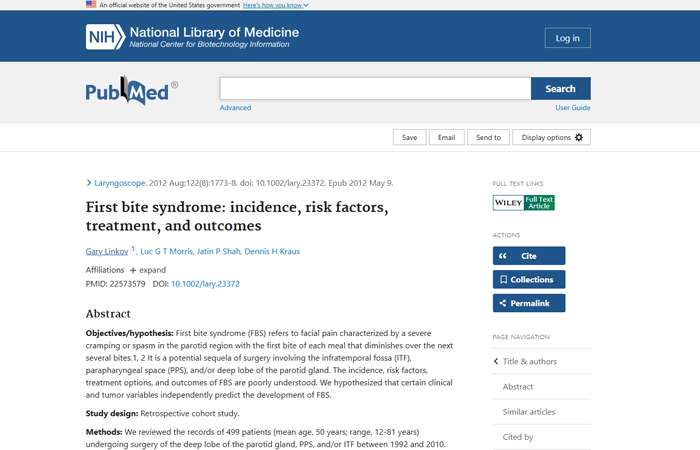 First bite syndrome: incidence, risk factors, treatment, and outcomes