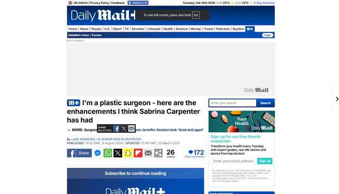 I'm a plastic surgeon - here are the enhancements I think Sabrina Carpenter has had