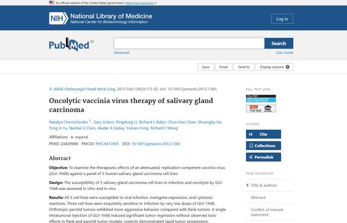 Oncolytic vaccinia virus therapy of salivary gland carcinoma