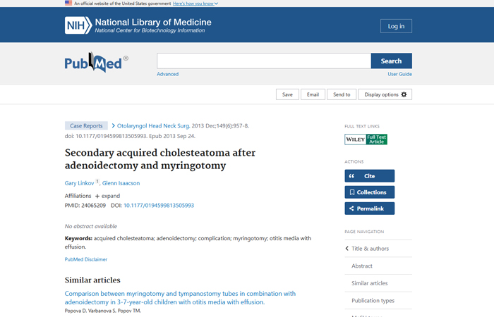 Secondary acquired cholesteatoma after adenoidectomy and myringotomy